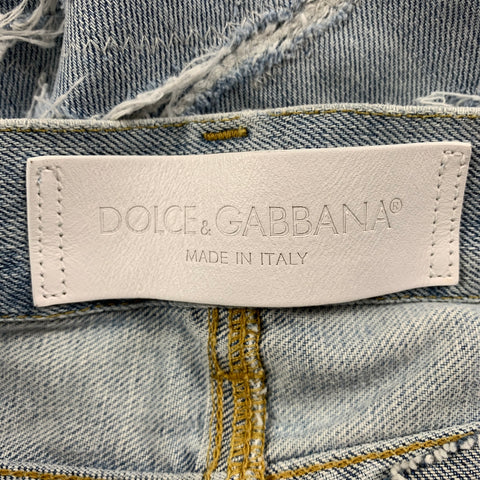 DOLCE & GABBANA Size 32 Light Blue Distressed Cotton Skinny Jeans