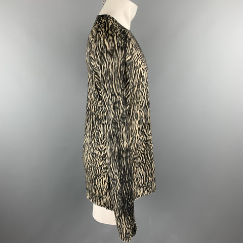 HAIDER ACKERMANN Size XL Black & Taupe Animal Print Wool / Nylon Raglan Pullover