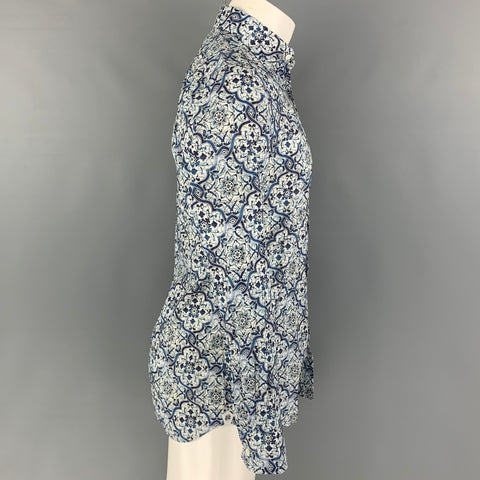 GABRIELE PASINI Size M Blue White Cotton Long Sleeve Shirt