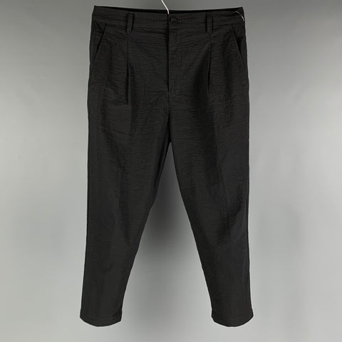 HELMUT LANG Size 30 Black Seersucker Elastane Blend Flat Front Casual Pants