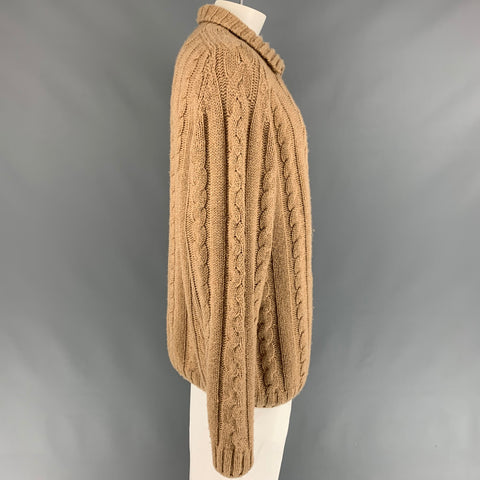 BURBERRY LONDON Size XL Camel Cable Knit Camel Hair Sweater