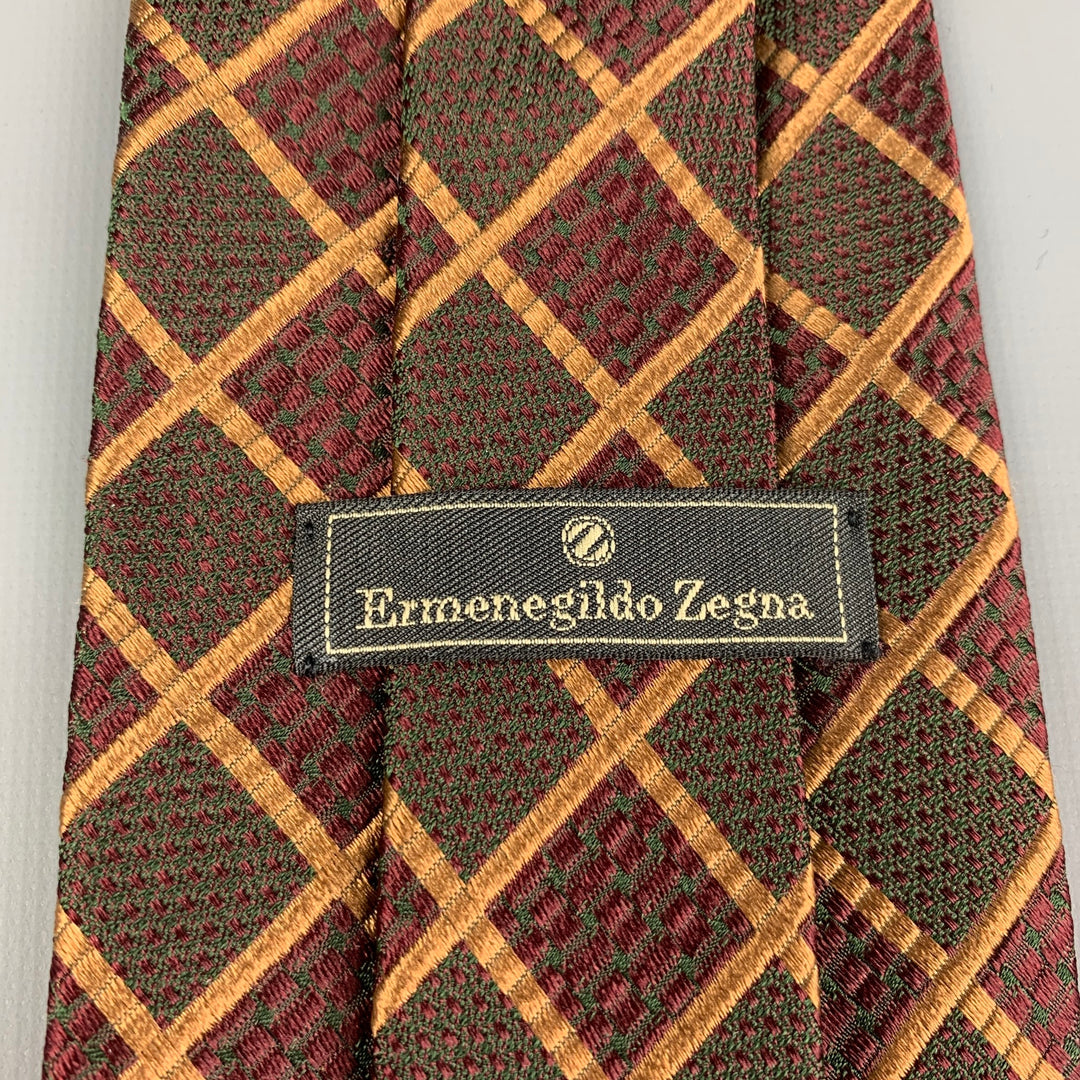 ERMENEGILDO ZEGNA Brown & Gold Rhombus Silk Tie
