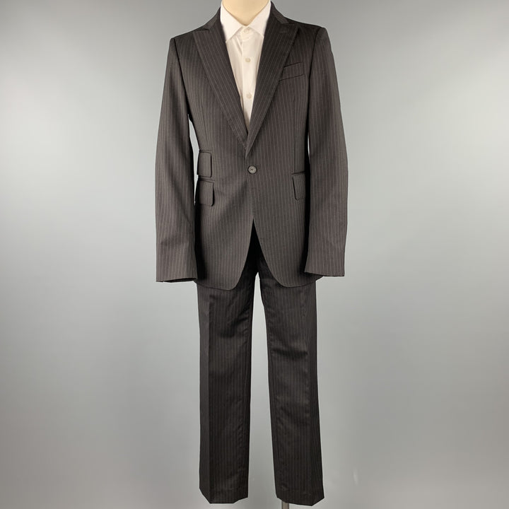 CoSTUME NATIONAL 38 Regular Black Stripe Wool Peak Lapel Suit