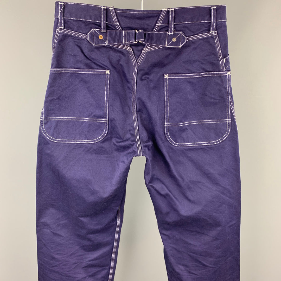 JUNYA WATANABE Talla M Pantalones casuales rectos de algodón con puntadas en contraste azul marino