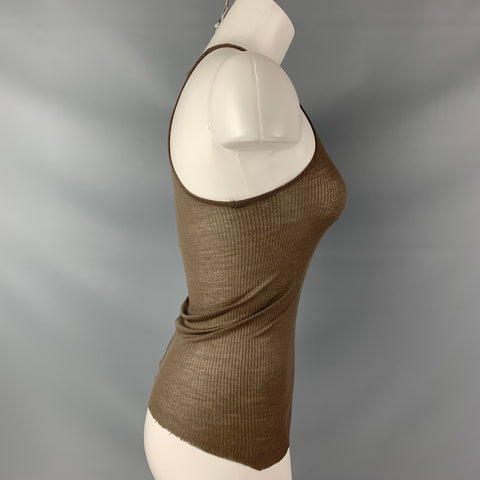 RICK OWENS Dustulator 2006 Size S Taupe Viscose & Silk Ribbed Tank Top