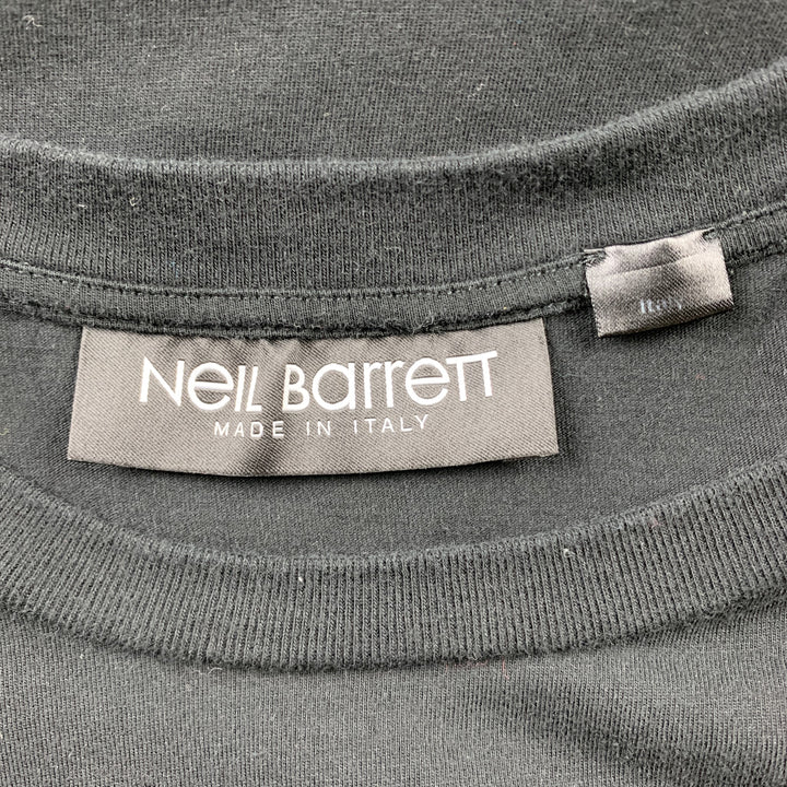 NEIL BARRETT Talla XL Camiseta de manga larga con cuello redondo de algodón negro y rojo