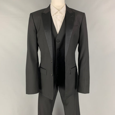 DOLCE & GABBANA Size 36 Black Wool Blend Notch Lapel Tuxedo 3 Piece Suit