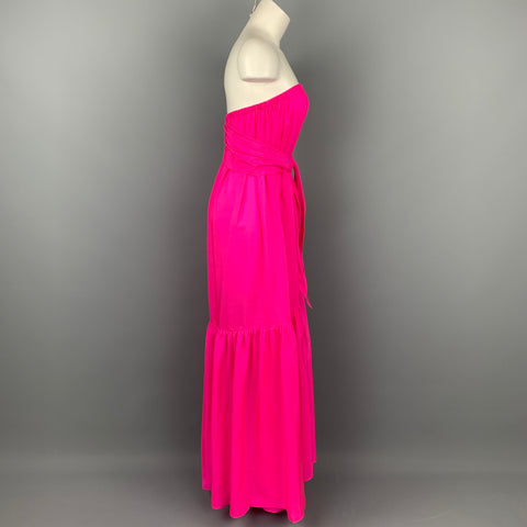 ANAAK Taille 2 Robe Sakura sans bretelles en soie à volants fuchsia
