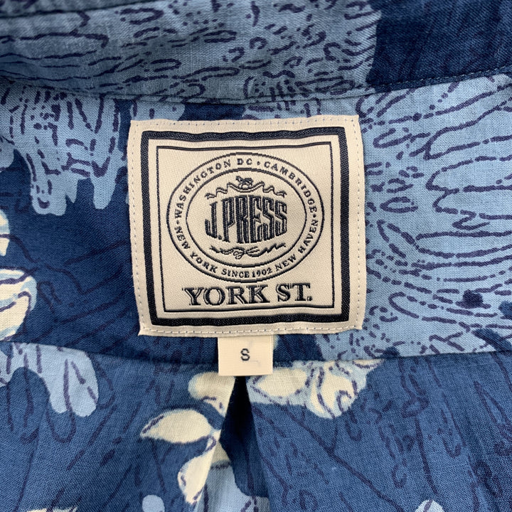J. PRESS Size S Navy Print Cotton Button Down Short Sleeve Shirt