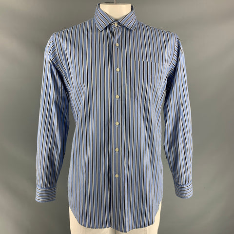 POLO by RALPH LAUREN Size L Blue &  Black Stripe Cotton Long Sleeve Shirt