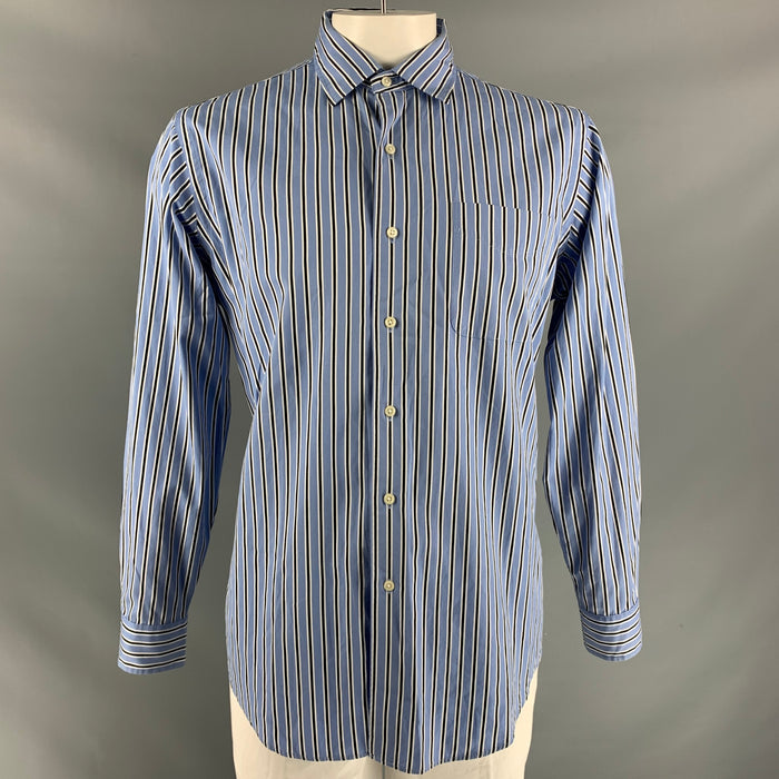 POLO by RALPH LAUREN Size L Blue &  Black Stripe Cotton Long Sleeve Shirt