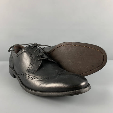 JOHN VARVATOS * U.S.A. Size 10.5 Black Perforated Leather Wingtip Lace Up Shoes