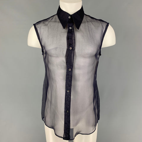 COSTUME NATIONAL Size M Navy Silk Button Up Sleeveless Shirt