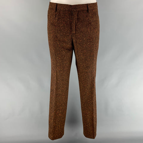 BURBERRY PRORSUM Size 44 Brown & Orange Heather Wool Blend Notch Lapel Suit