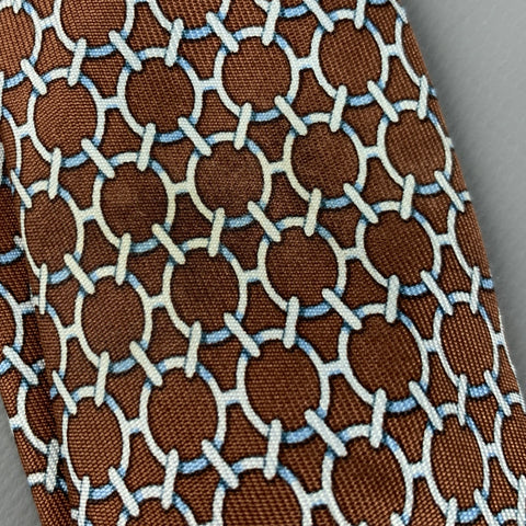 HERMES Brown White Silk Tie