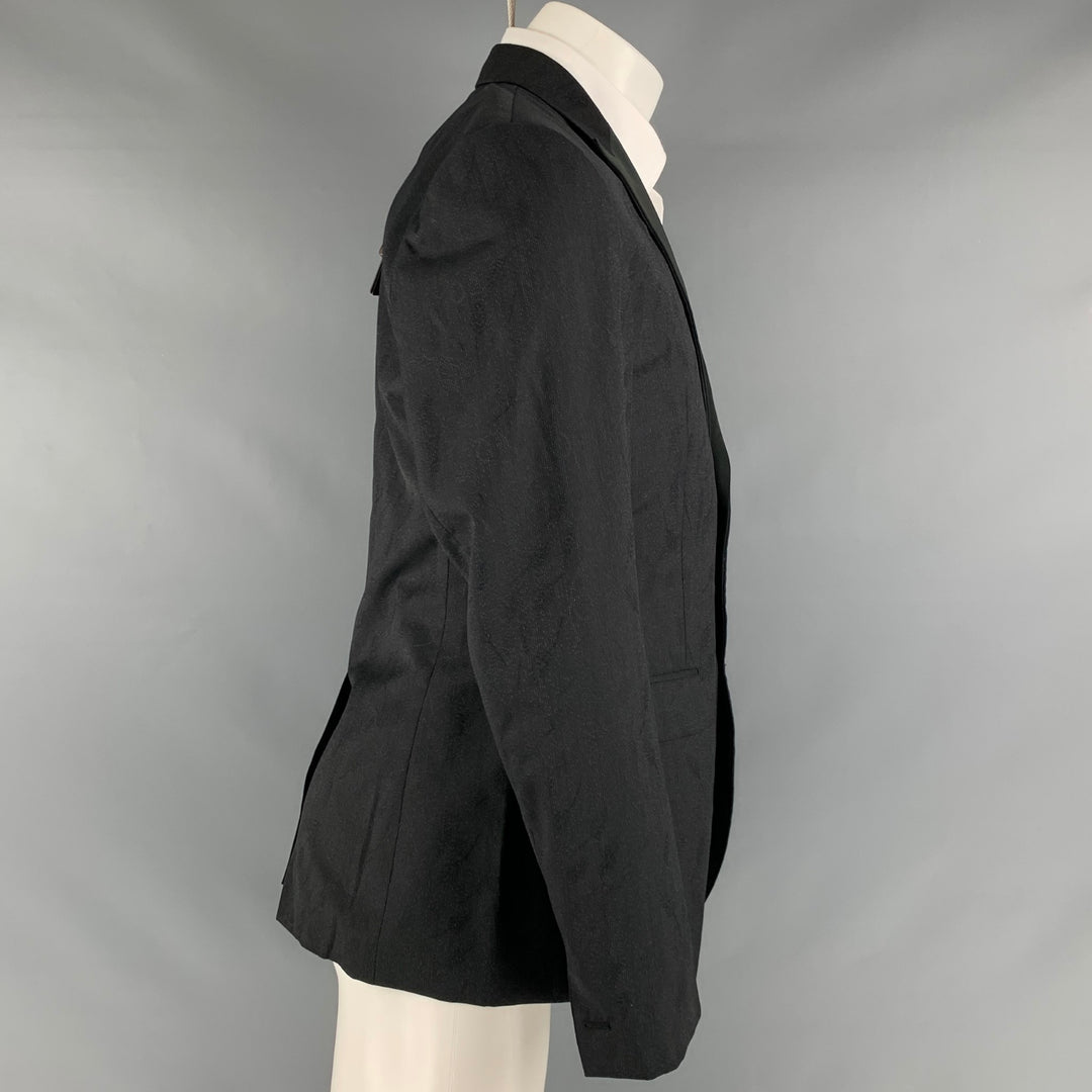 ROBERTO CAVALLI Size 40 Black Grey Snake Wool Silk Peak Lapel Sport Coat