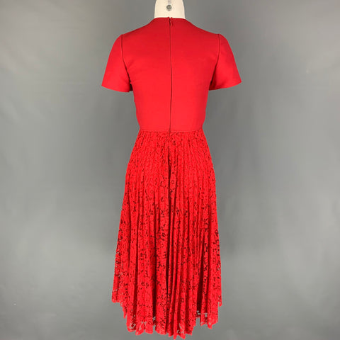 VALENTINO Pre-Fall 19 Size 0 Red Viscose Blend Lace Pleated Dress