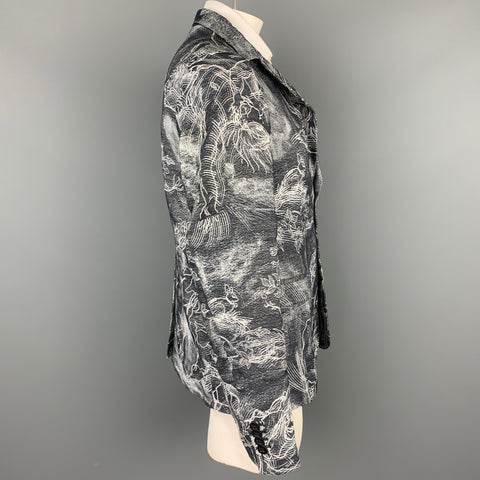 ANDREA CAMMAROSANO Size XL Black & White Jacquard Cotton Sport Coat