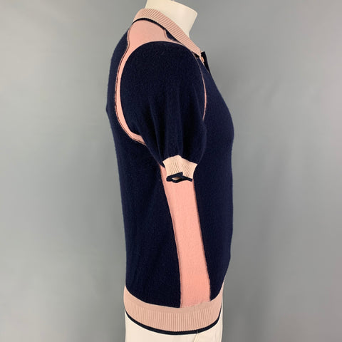 JOSEPH Size L Navy Pink Color Block Cashmere Polo
