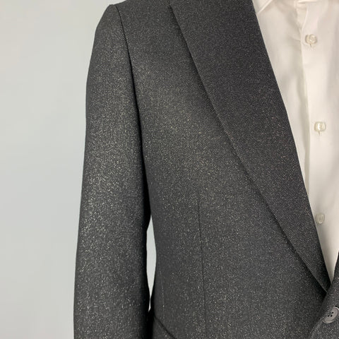 MICHAEL KORS Size 42 Black Silver Metallic Wool Blend Sport Coat