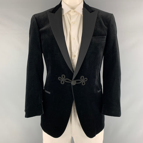 PAUL STUART Size 44 Black Velvet Cotton Blend Peak Lapel Sport Coat