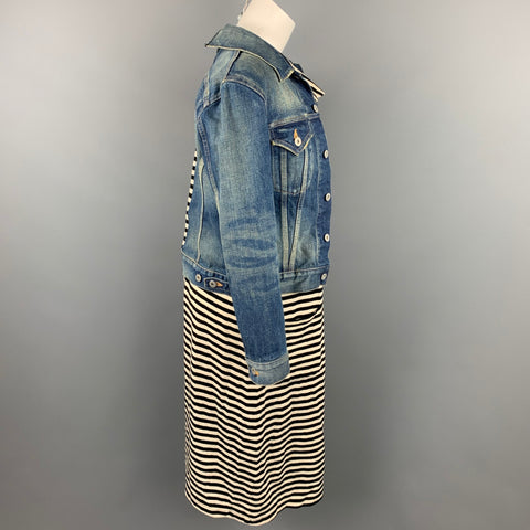 JUNYA WATANABE Size S Black & White Stripe Jersey Layered Denim Jacket Dress