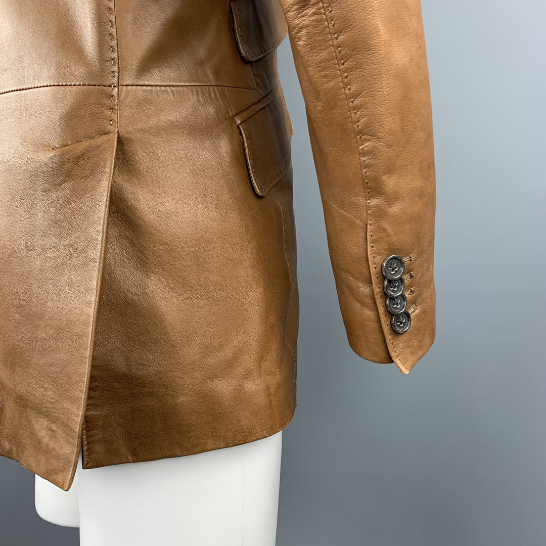BANANA REPUBLIC Size 38 Brown Leather Peak Lapel Flap Pockets Sport Coat Jacket