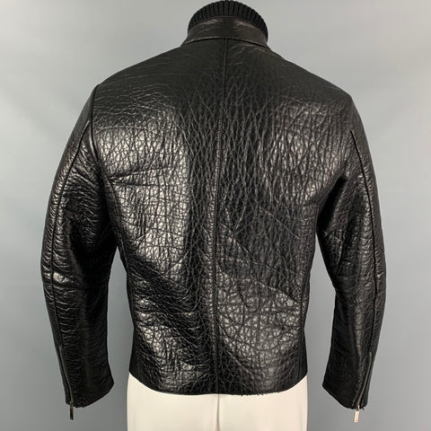 EMPORIO ARMANI Size 38 Black Textured Leather Zip Up Jacket