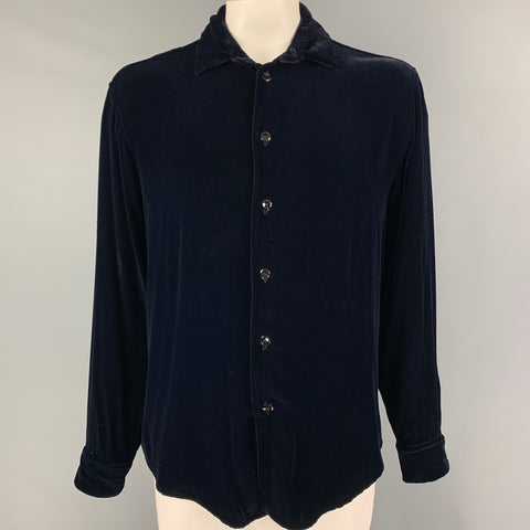 GIORGIO ARMANI Size L Navy Velvet Button Up Long Sleeve Shirt