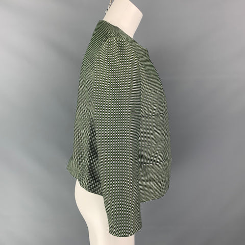 ARMANI COLLEZIONI Size 12 Green & White Woven Textured Cotton / Polyester Jacket