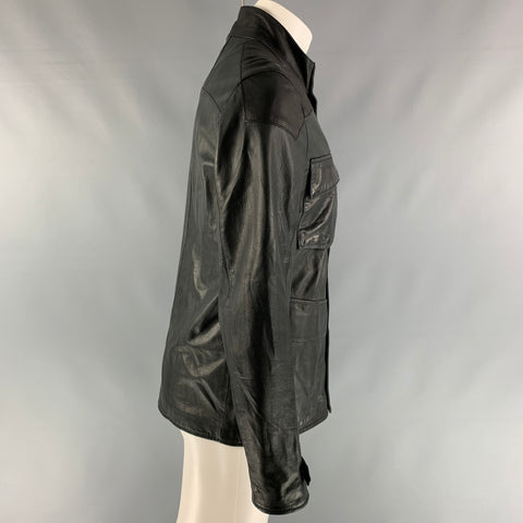 LOT78 Chaqueta de cuero negro talla 38 con cremallera y broches sólidos