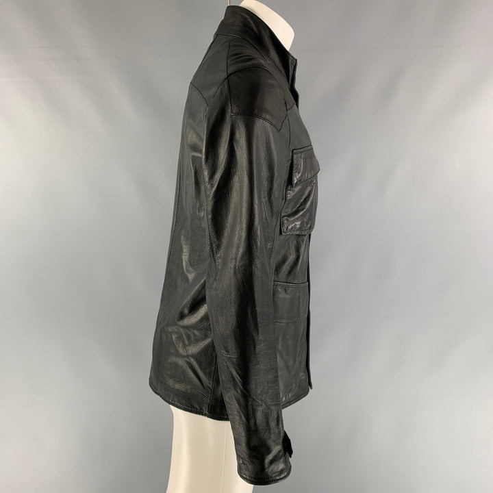 LOT78 Black Leather Size 38 Solid Zip & Snaps Jacket