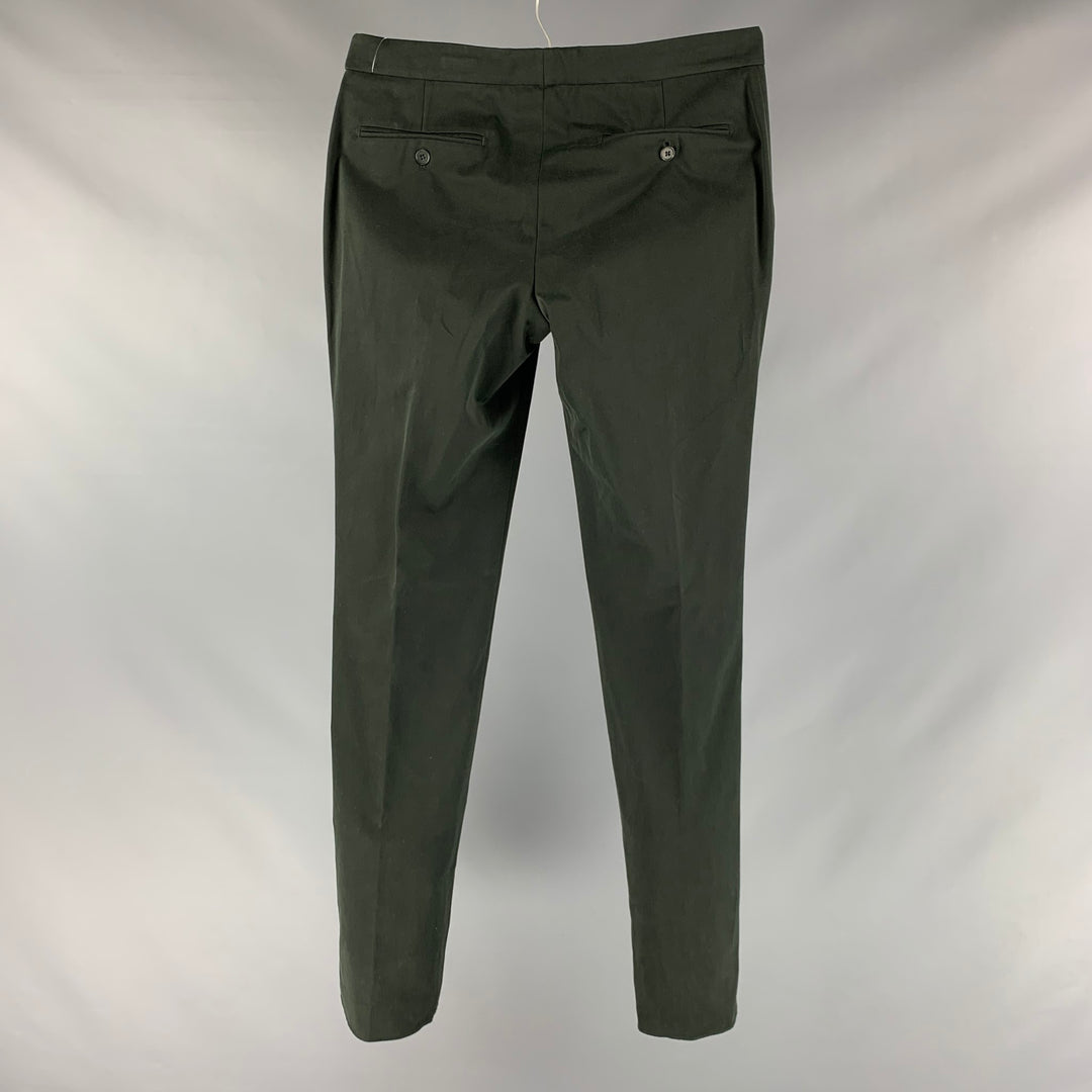 HERMES Size 34 Green Forest Green Solid Cotton Dress Pants