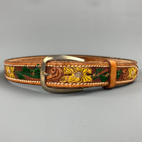 VINTAGE Taille 32 Ceinture Dallas en cuir sculpté floral beige