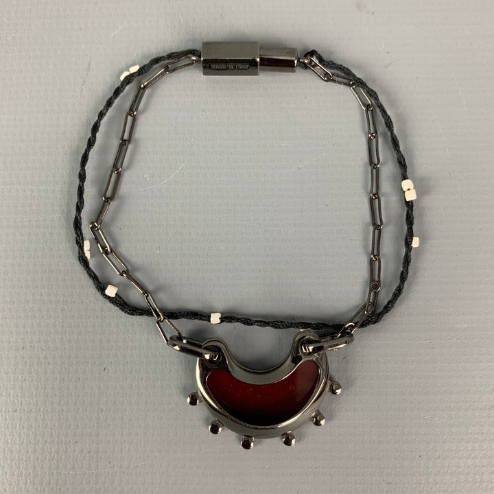 LANVIN Gunmetal Beaded Enamelled Moon Bracelet