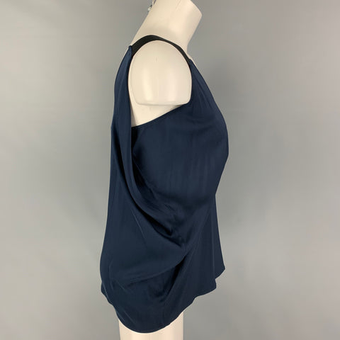 ZERO + MARIA CORNEJO Taille 2 Blouse Drapée en Soie Marine