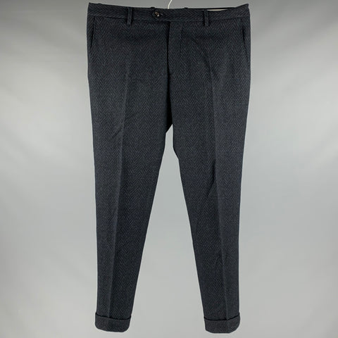 ETRO Taille 34 Pantalon habillé en laine mélangée à chevrons noir marine avec braguette zippée