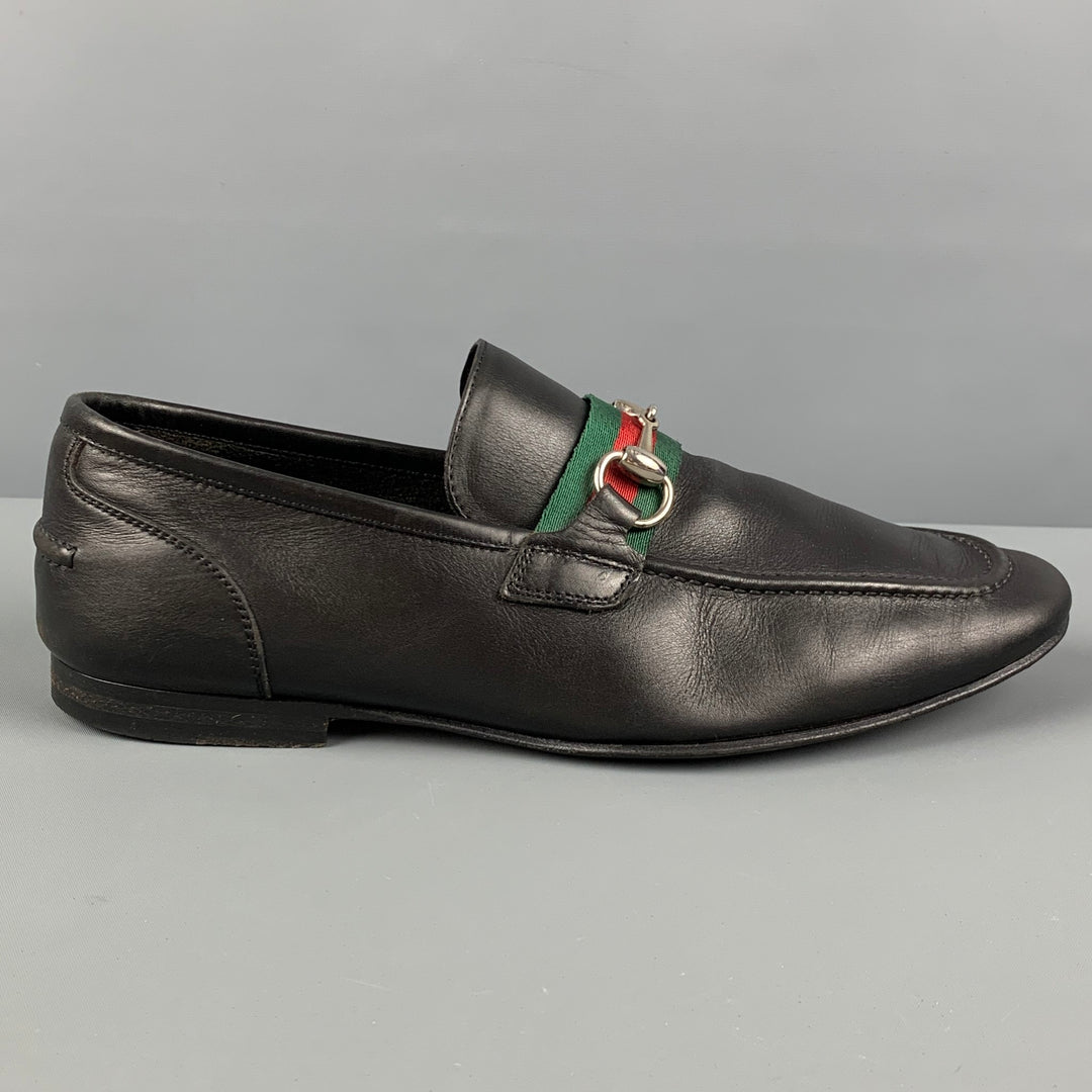 GUCCI Size 8.5 Black Leather Horsebit Loafers