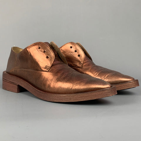 MARSELL Talla 7.5 Cordones planos de punta estrecha de cuero cobre