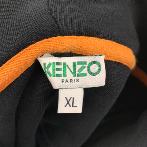 KENZO Size XL Black Multi-Color Embroidery Cotton Hooded Sweatshirt
