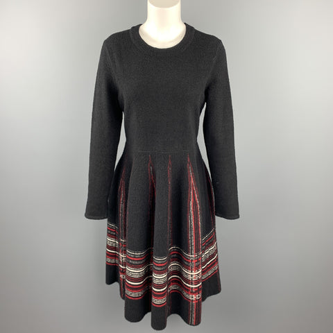 M MISSONI Taille 10 Robe en mélange de polyamide à carreaux tricoté noir et rouge