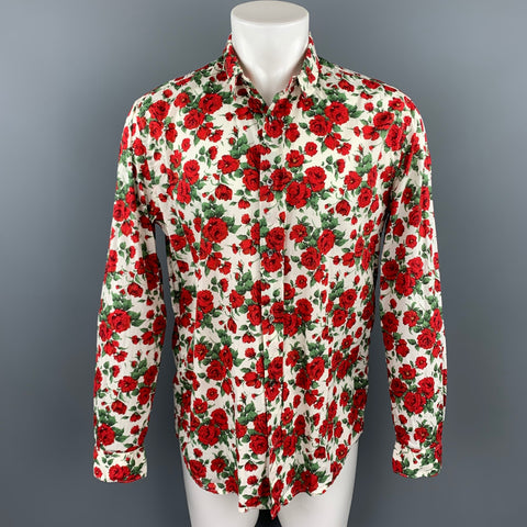R. SCOTT FRENCH Size L Red & Green Floral Cotton Button Up Long Sleeve Shirt