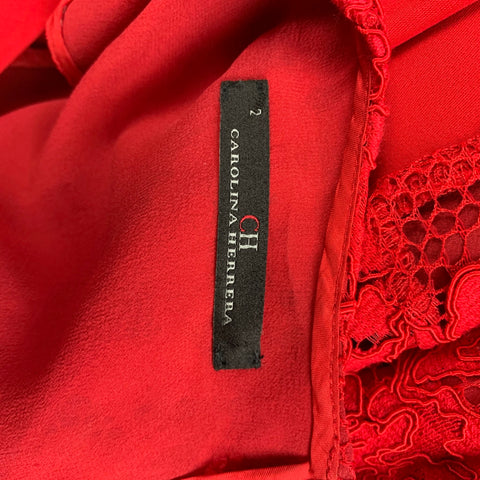 CAROLINA HERRERA Talla 2 Blusa peplum de encaje en mezcla de poliéster rojo