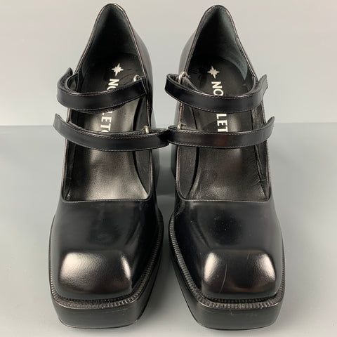 NODALETO Zapatos de tacón con plataforma y tacón grueso de cuero negro talla 7