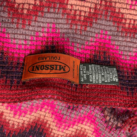 MISSONI Foulard Burgundy & Fuchsia Zig-Zag Knitted Wool Blend Scarf
