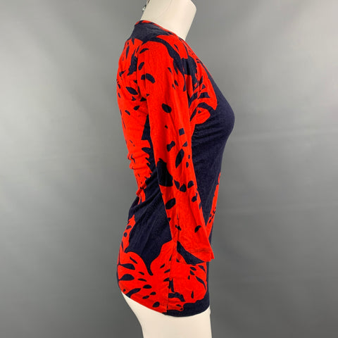 VIVIENNE WESTWOOD ANGLOMANIA Size M Navy / Red Leafs Asymmetrical T-Shirt