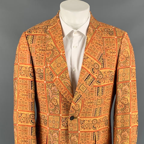 SAKS FIFTH AVENUE Size 40 Gold & Red Print Wool Blend Sport Coat