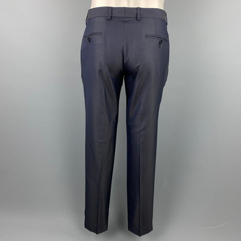 BRIAN DALES Size 40 Regular Navy Dot Print Wool Blend Notch Lapel Suit