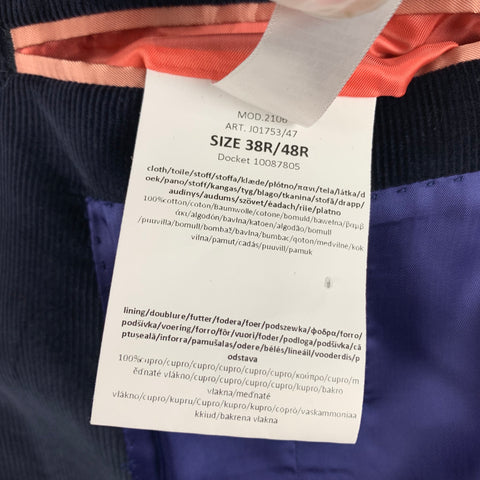 PAUL SMITH Size 38 Navy Corduroy Cotton Notch Lapel Sport Coat