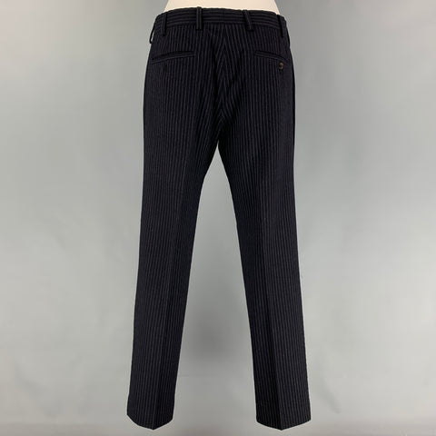 HERMES Size 34 Navy Stripe Wool Angora Double Breasted Suit